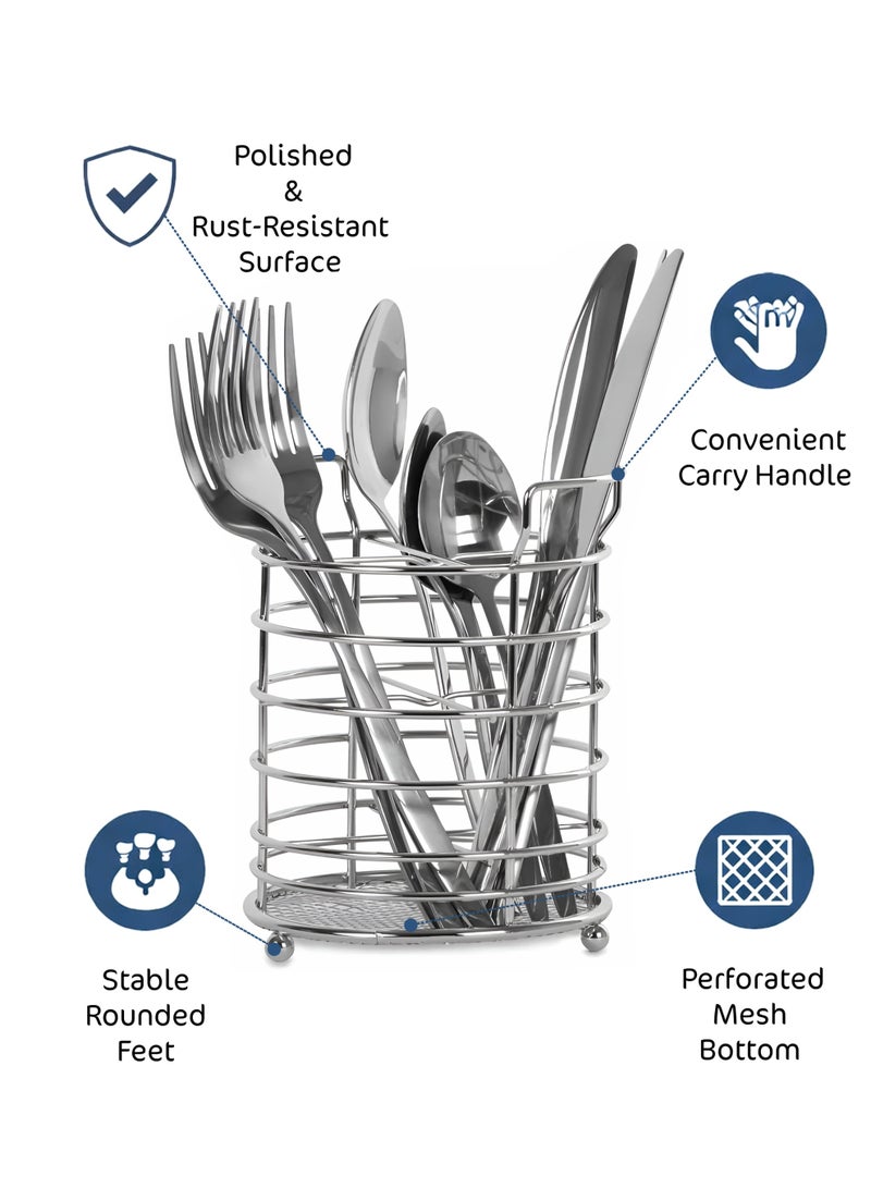 Toshionics 24-Piece Stainless Steel Cutlery Set with Holder | Modern Square Handle Flatware Set | Rust-Resistant Silver Spoon Fork Knife Set with Mesh Bottom Stand - Image 5